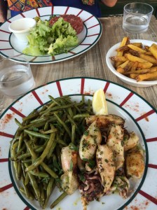 'Chipirons', Basque-style grilled calamari tossed in garlic and herbs with green beans cooked al dente. They were scrumptious.