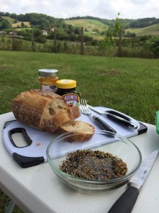 Zaatar, olive oil and pain de campagne for breakfast.