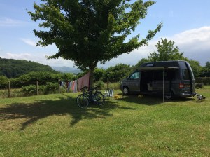 Bliss at the Camping Goyetchea (The House on Top) in Saint-Pee-Sur-Nivelle.  Delightful to stay at with wonderful views of the Pyrenees. 