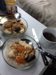 Hot porridge after a night of discomfort.