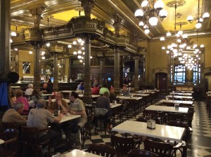The Cafe Iruna in Pamplona which Ernest Hemingway liked to sit in.