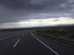 Dark clouds fill the horizon as we leave Zaragoza heading for Calatayud to the west.