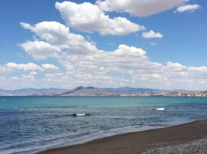 Gorgeous view of coastline with Isla Plana at other end of the bay.