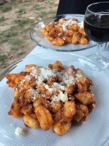 A bit of comfort food - gnocchi and ragout sauce with parmesan. 