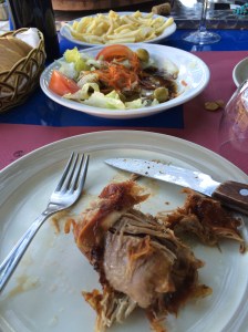 Lamb cooked in the campsite's outside open oven.  Our first roast in a long time!