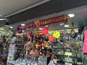 Stalls lining the Rambla central walkway.