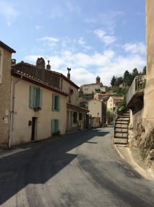 The village of Lastours above which lie the remnants of the four Cathar fortresses.