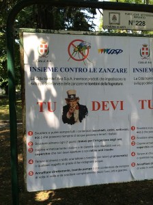 Poster advising people of Asti what they can do to combat mosquitoes.  Seems to be a serious problem in Asti.