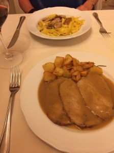 Arrosto di Vitello and Fettuccini ai funghi.