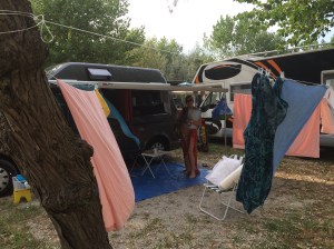 Our pitch at the Pineta di Ravenna campsite - often you're cheek by jowl with your neighbours. 