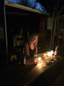 Dinner of left-overs by candle-light at the very basic camper-stop at Porto Recanati.