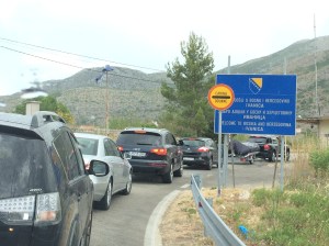 The queue of cars waiting to cross into Bosnia and Herzegovina (or Ivanica as it is called locally).