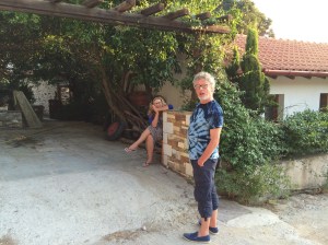 Rob and Rachel looking undefeated at the half-way point on the hour-long climb up to Lafkos.