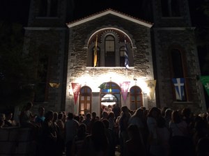 People overflowing from the church at Milina on Ascention Day on 15th August.