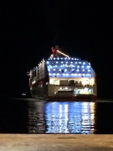 Our Greek ferry puts its engines into reverse to dock into position in Igoumenitsa.