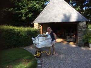 Judith on gardening duty in Evas.